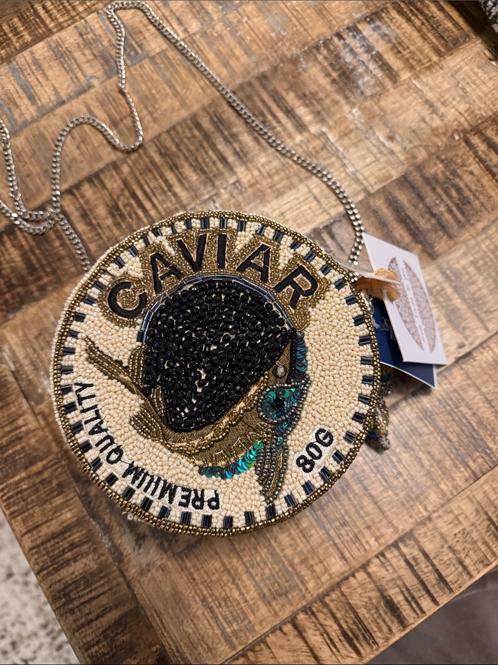 Beaded Novelty Caviar Crossbody Bag